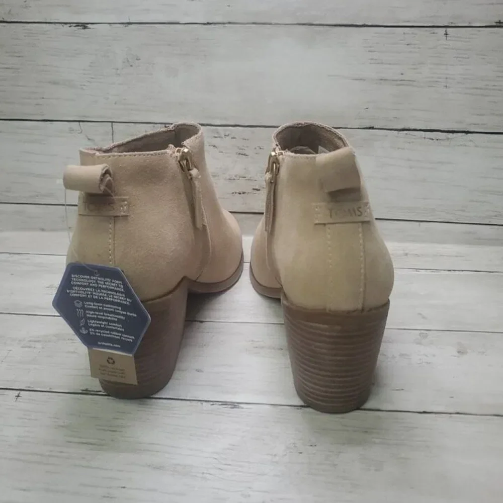 Tom's Lea Sand Suede Block Heel Ankle Boots Bootie US 10W NWT - Picture 5 of 14